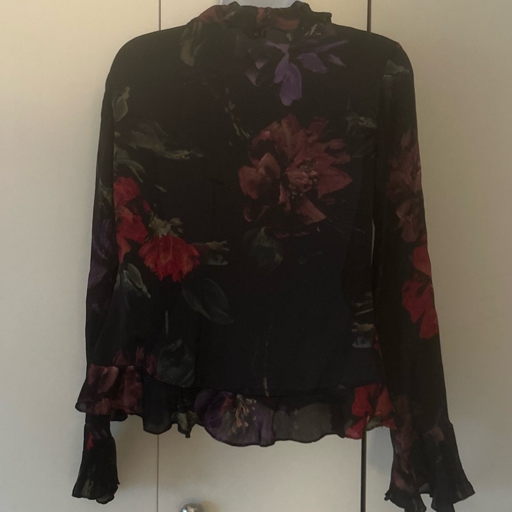 Ralph Lauren sheer Silk ruffle trim Floral Blouse 6P - Picture 7 of 9
